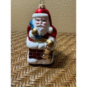 Vintage Poland Santa Claus Blown Glass Christmas Ornament